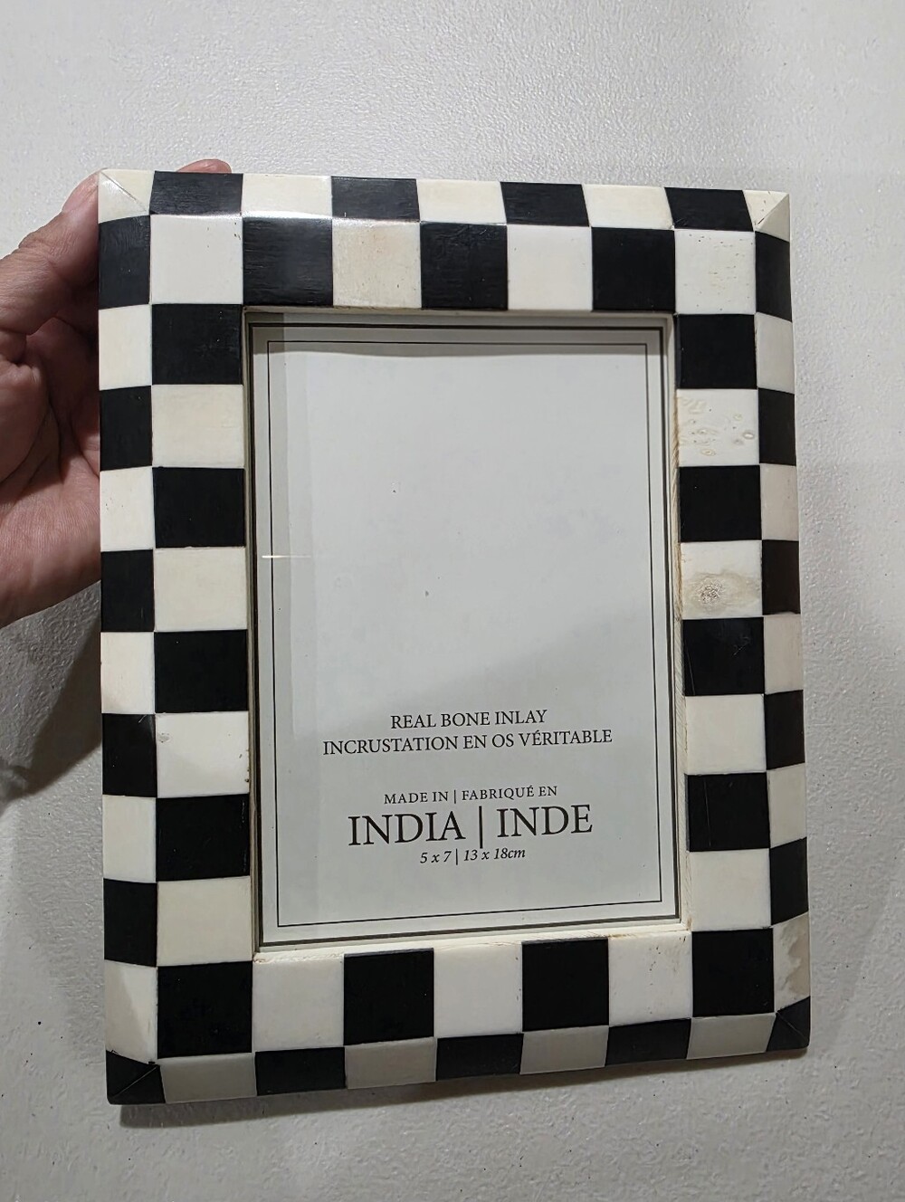 Handmade Checkered Bone Inlay Photo Frame - Black & White